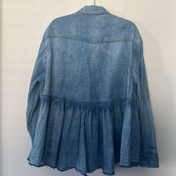 Free People Dylan Babydoll Chambray Shirt L - Picture 6 of 9